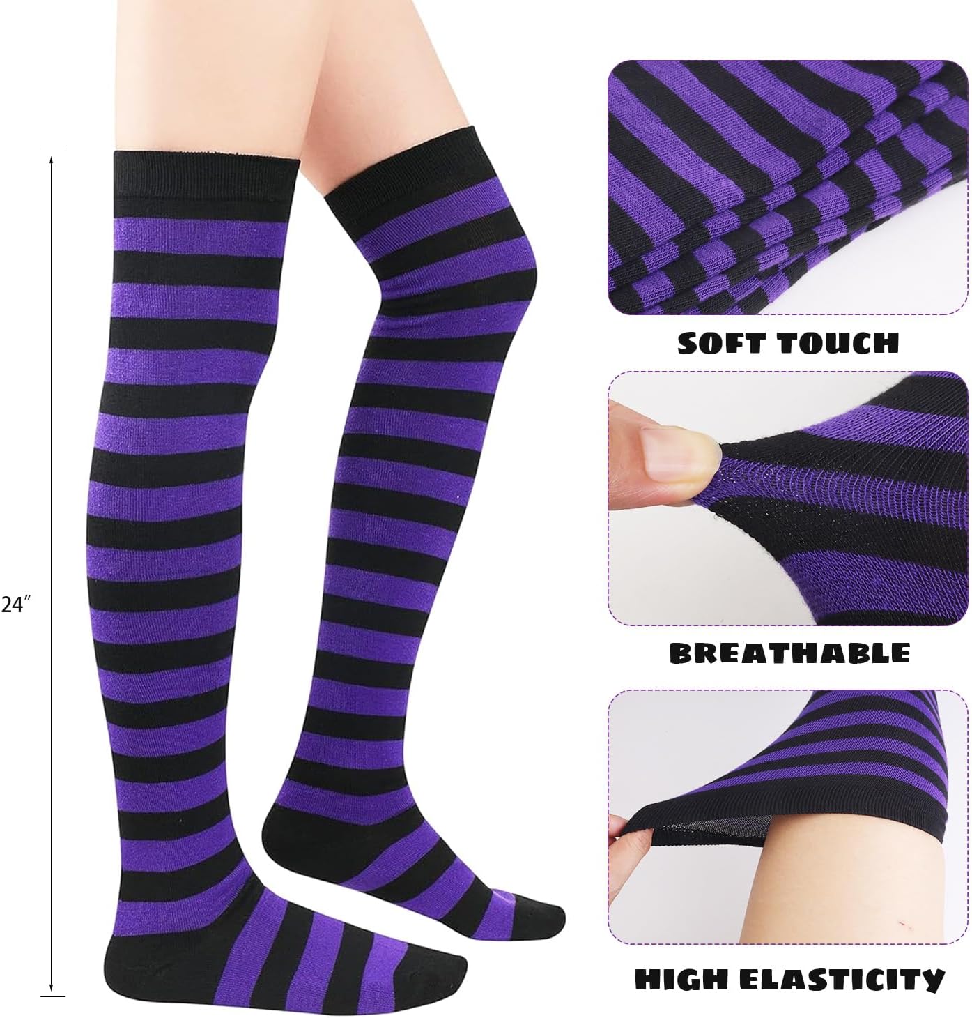 Witch Costume Women, 5PCS Halloween Costume with Hat Tutu Broom Striped Thigh Socks Gloves - Image 4