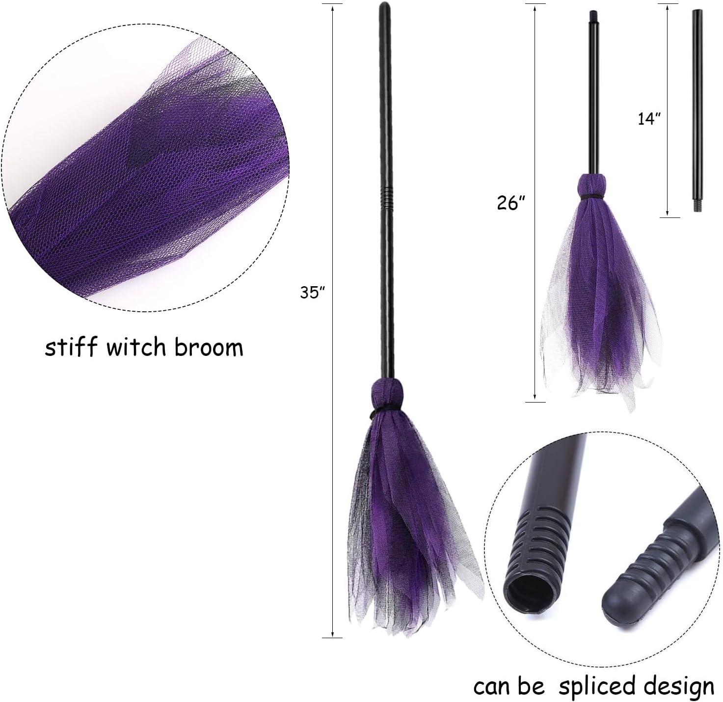 Witch Costume Women, 5PCS Halloween Costume with Hat Tutu Broom Striped Thigh Socks Gloves - Image 5