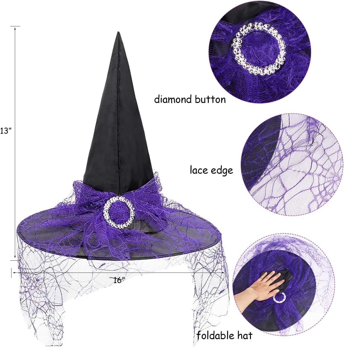 Witch Costume Women, 5PCS Halloween Costume with Hat Tutu Broom Striped Thigh Socks Gloves - Image 6
