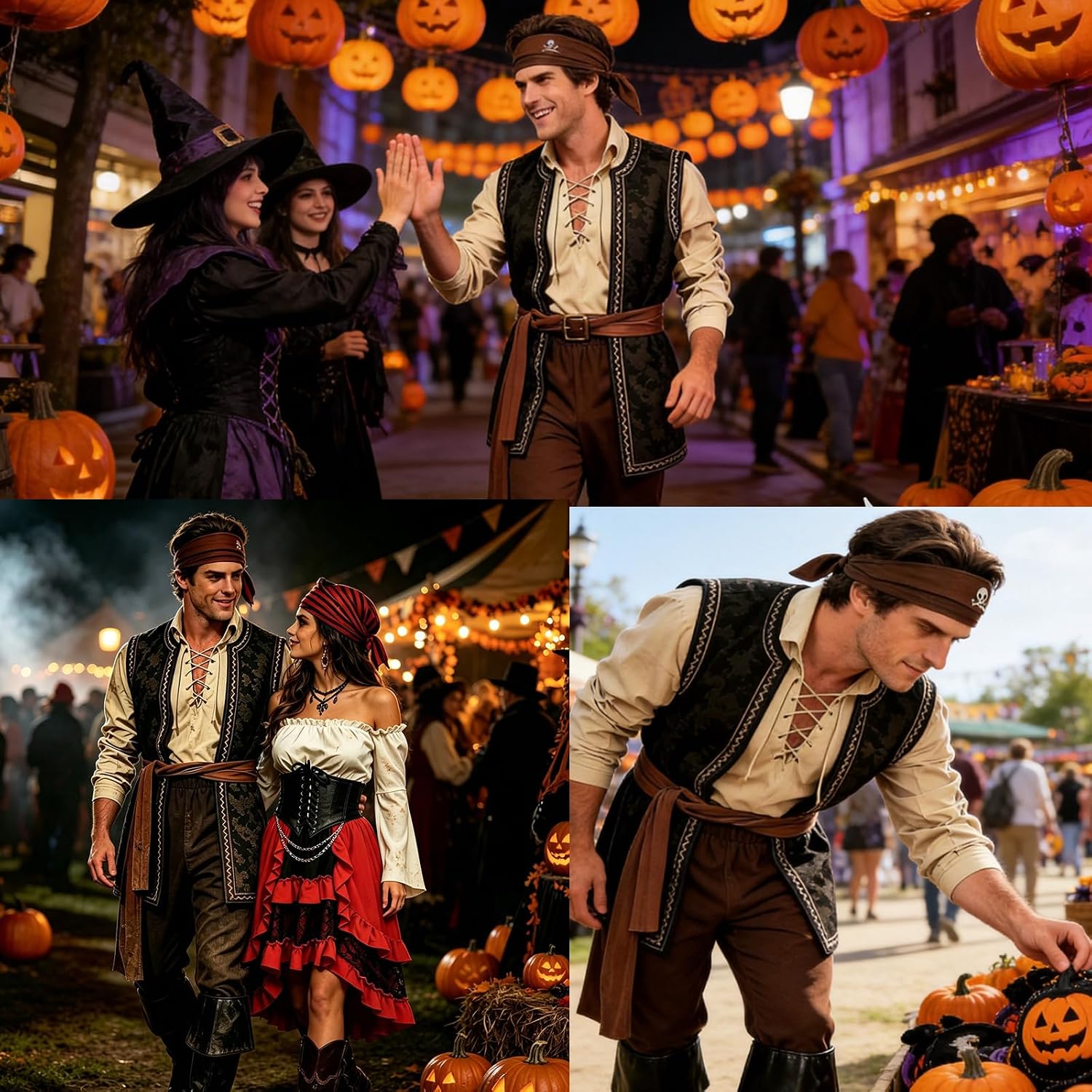 Men’s Pirate Costume, 6‑Piece Renaissance Halloween Cosplay Outfit - Image 2