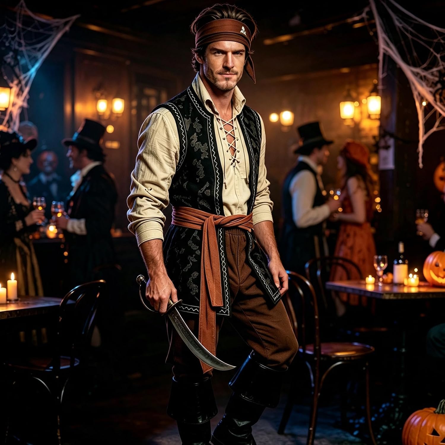 Men’s Pirate Costume, 6‑Piece Renaissance Halloween Cosplay Outfit - Image 3