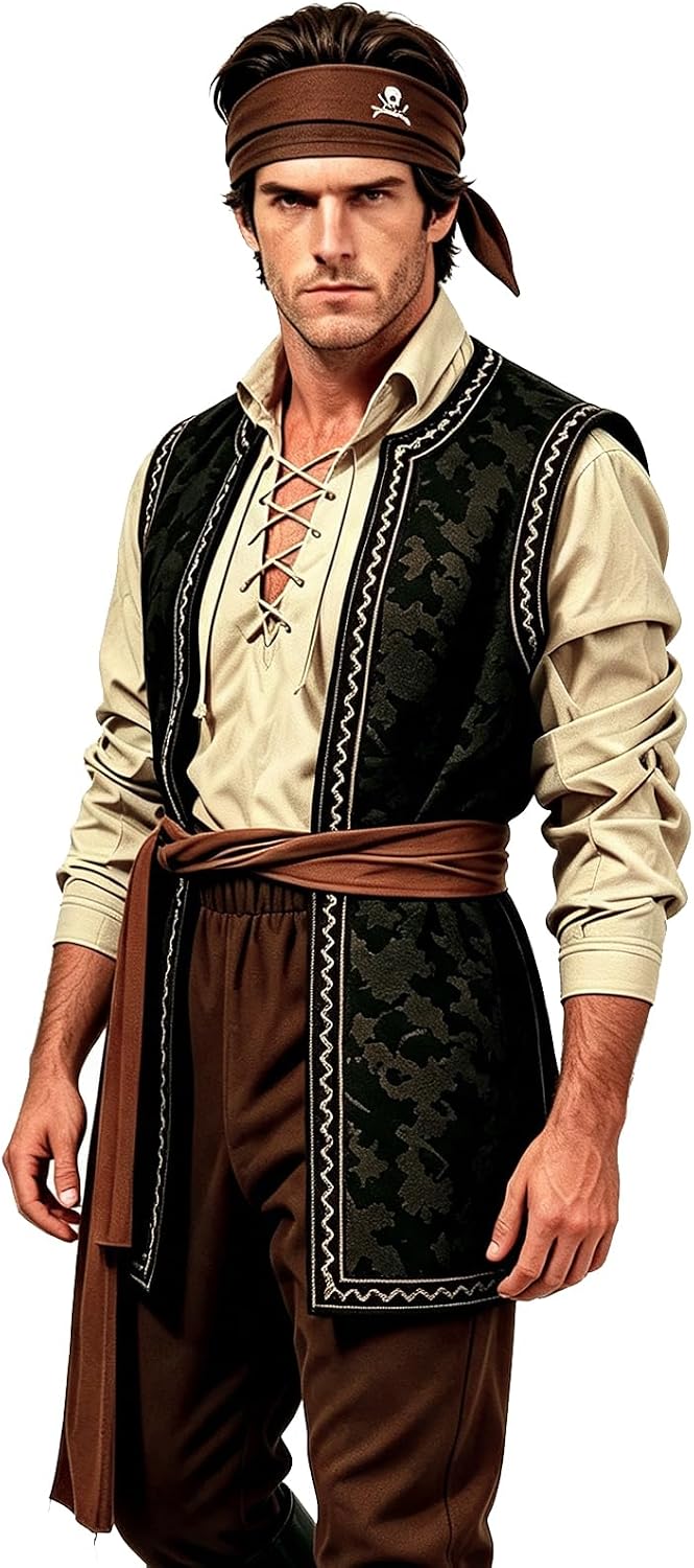 Men’s Pirate Costume, 6‑Piece Renaissance Halloween Cosplay Outfit - Image 5