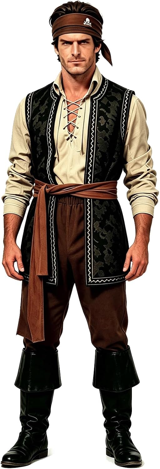 Men’s Pirate Costume, 6‑Piece Renaissance Halloween Cosplay Outfit - Image 6