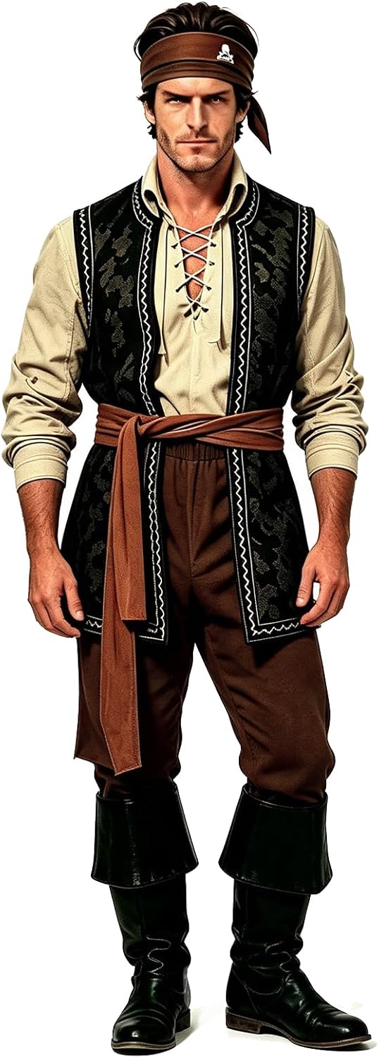 Men’s Pirate Costume, 6‑Piece Renaissance Halloween Cosplay Outfit - Image 7