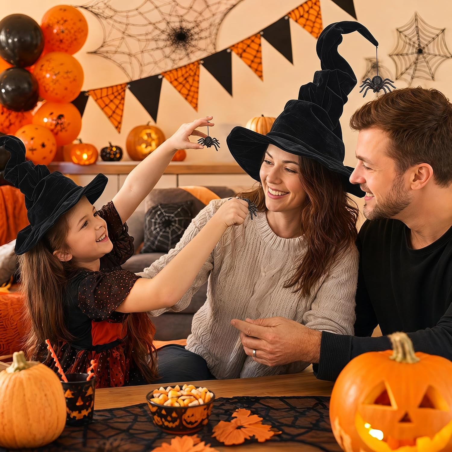 Black Witch Hat with Spider, Halloween Witches Hat for Women Costume Party - Image 2