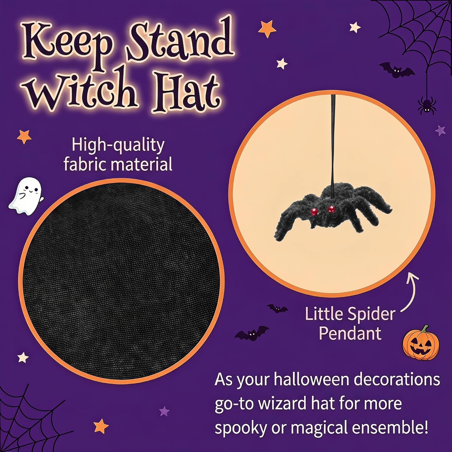 Black Witch Hat with Spider, Halloween Witches Hat for Women Costume Party - Image 4