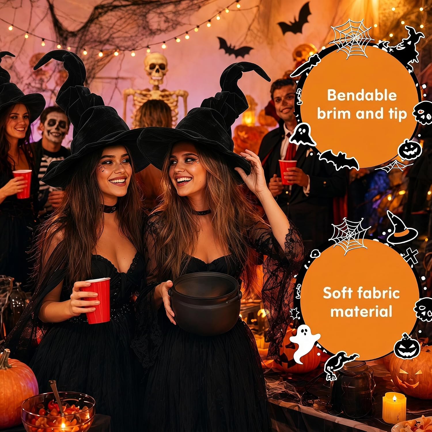 Black Witch Hat with Spider, Halloween Witches Hat for Women Costume Party - Image 7