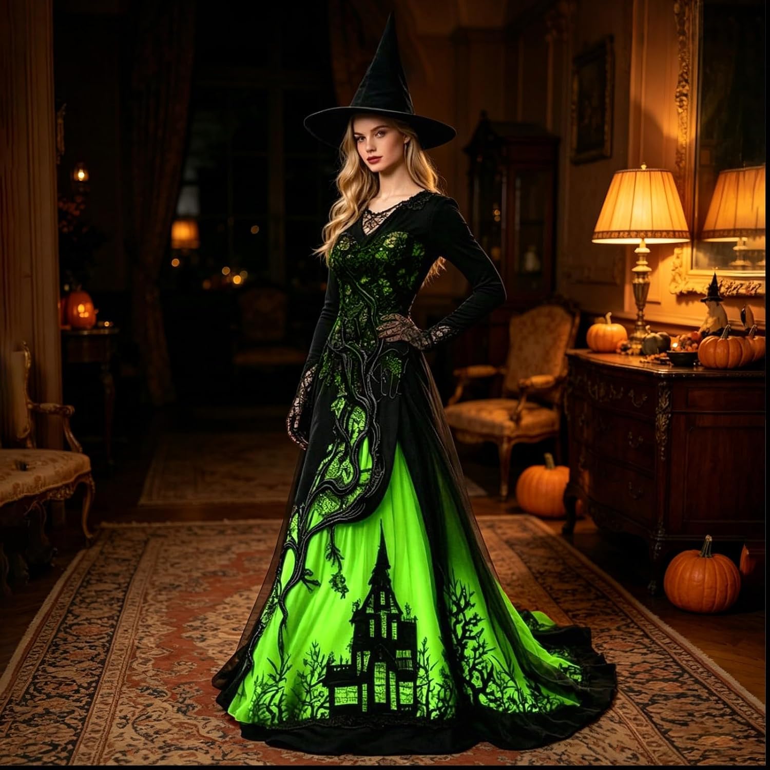 Witch Dress For Women Long Sleeve V Neck Slim Fit Halloween Dresses Medieval Renaissance Gothic Vampire Costumes - Image 3