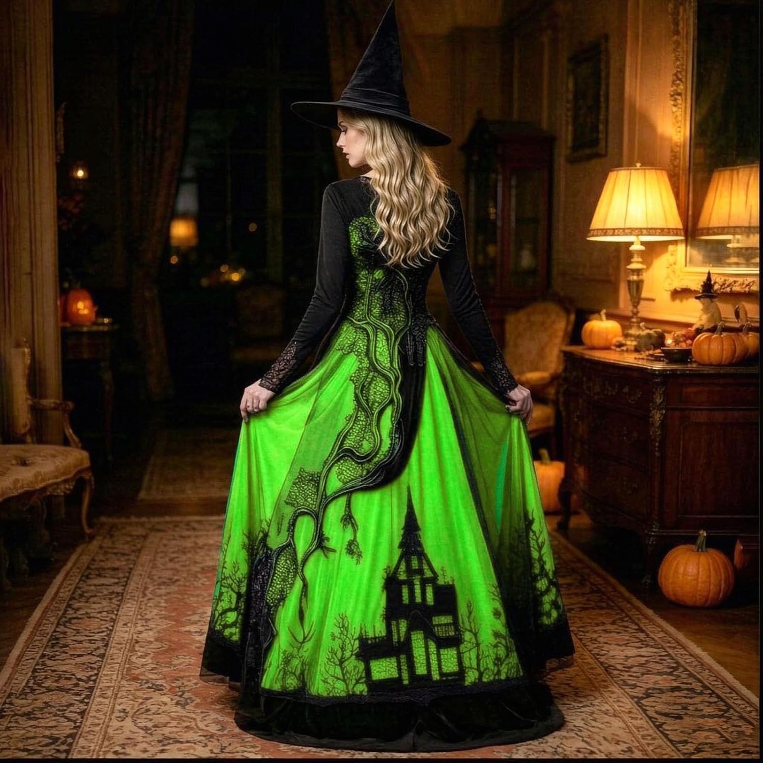 Witch Dress For Women Long Sleeve V Neck Slim Fit Halloween Dresses Medieval Renaissance Gothic Vampire Costumes - Image 5