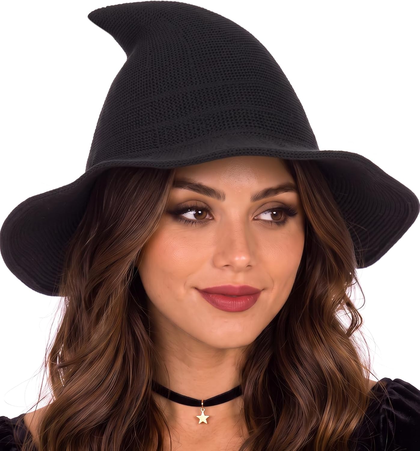 Halloween Witch Hat for Women, Knitted Adult Witch Hat for Halloween Party