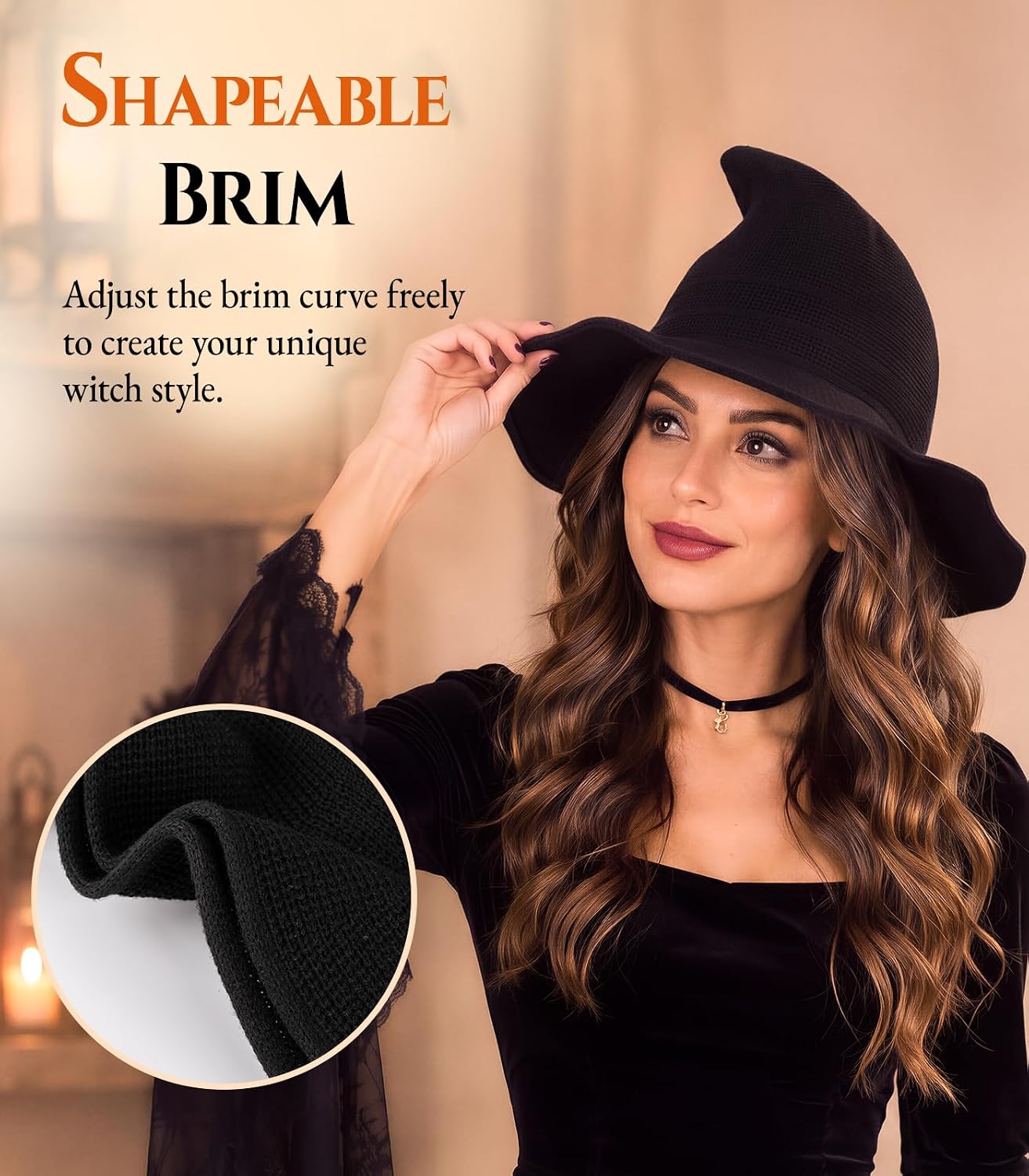 Halloween Witch Hat for Women, Knitted Adult Witch Hat for Halloween Party - Image 2